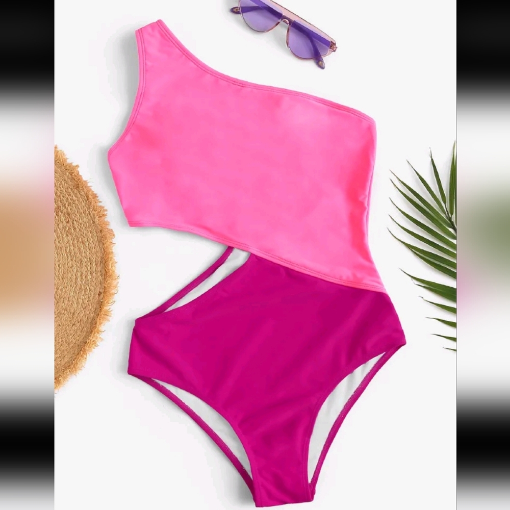 XL NWOT One-Shoulder Pink Swimsuit
